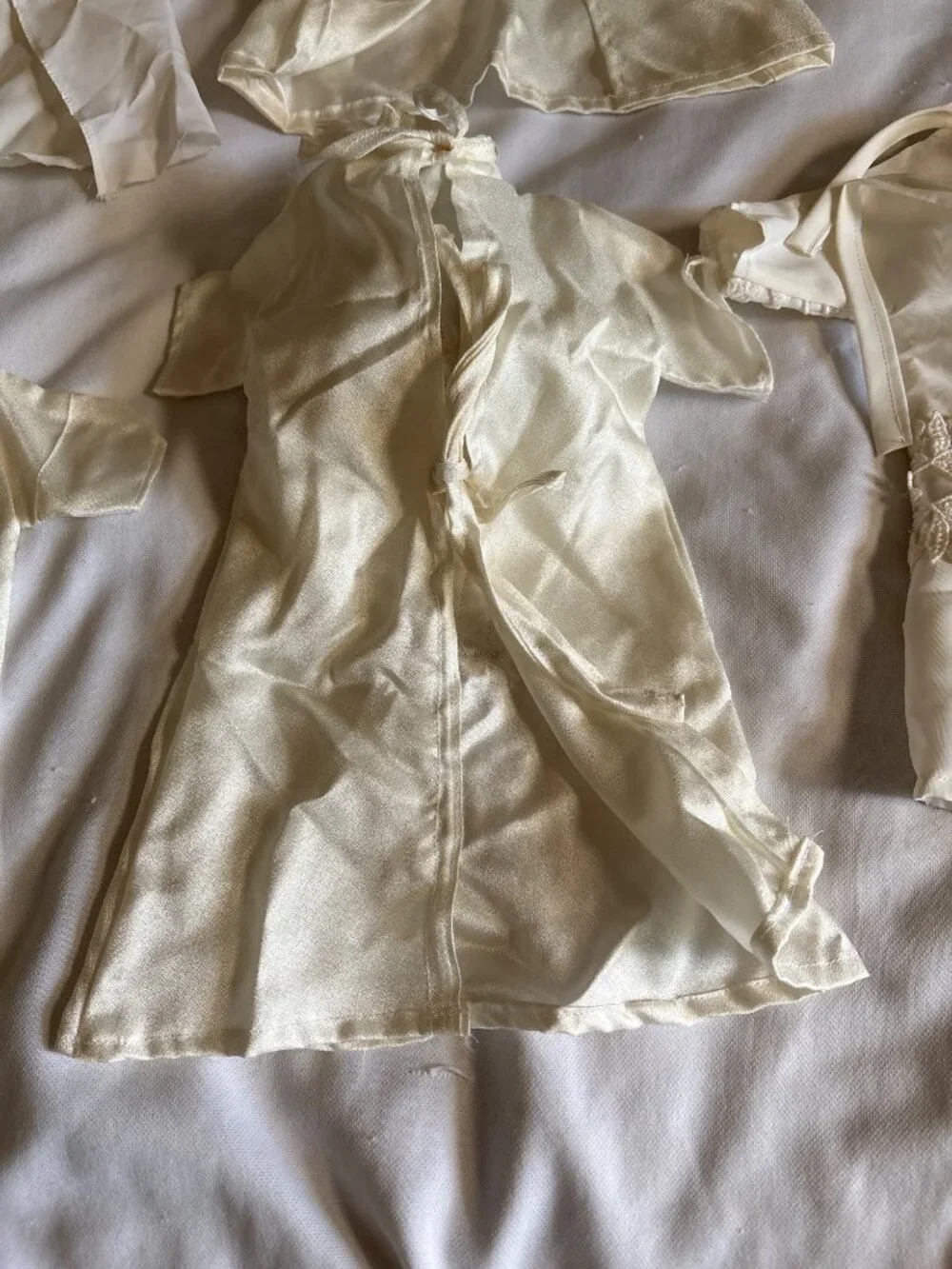 Vintage Doll Dress Set Satin & Lace 6 Outfits Ivory & Pink Bow Macthing Pillows